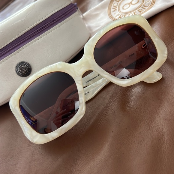 Morgenthal Frederics Square Pearl Tortoise Shell Sunglasses (Tina 53 22 507) NEW - Picture 2 of 5